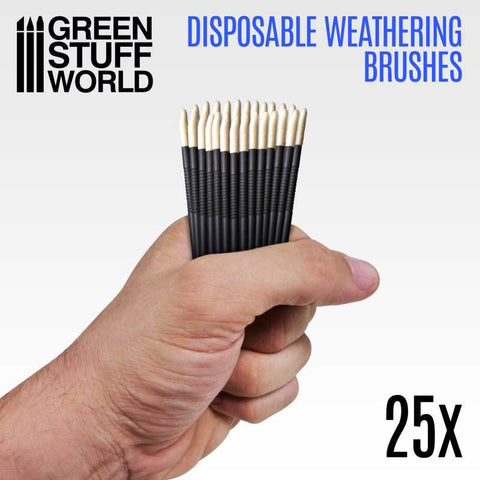 Green Stuff World - 25x Disposable Weathering Brushes